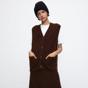 Zara LIMITED EDITION Oversize Llama Wool Knit Vest in Chocolate Brown Sz OS NWOT